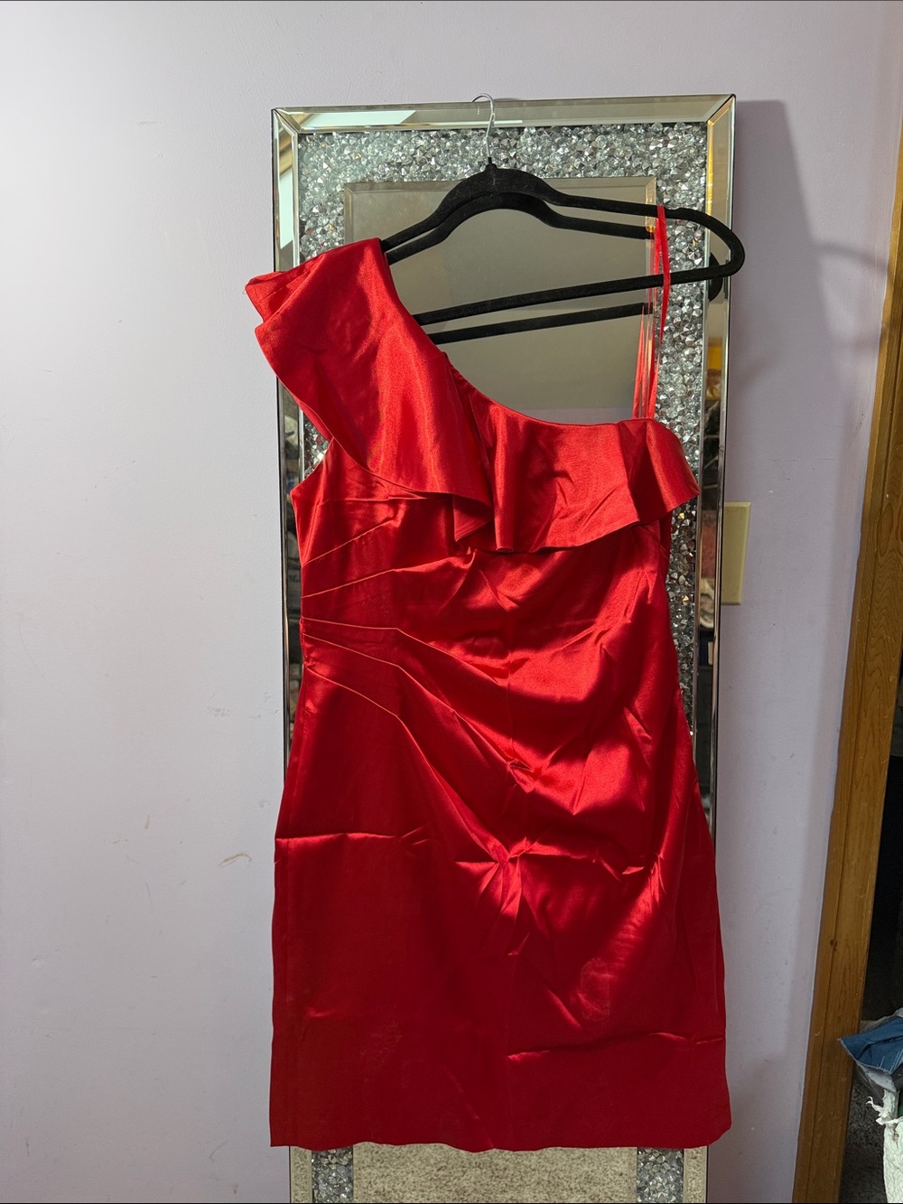 Red One-Shoulder Ruffle Dress